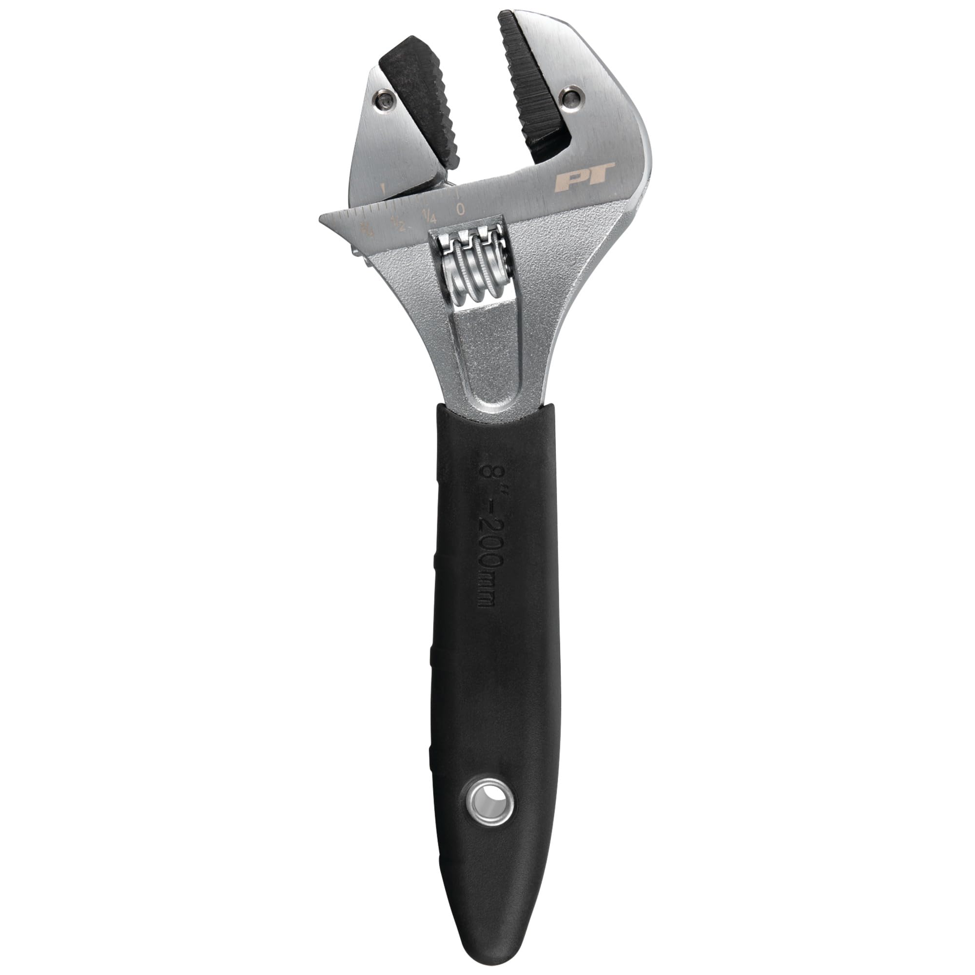 8 In. Performance Tool W30625 Ratcheting Adjustable Wrench - Sliding Jaw, Adjustable, Chrome Vanadium Directional Teeth, Black