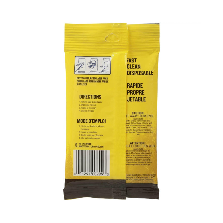 Camo Off Makeup Remover Wipes Hunters Specialties, 30 per Pack - Pocket Size Easy-to-Use Hunting Concealment Face Makeup Cleansing Wipes
