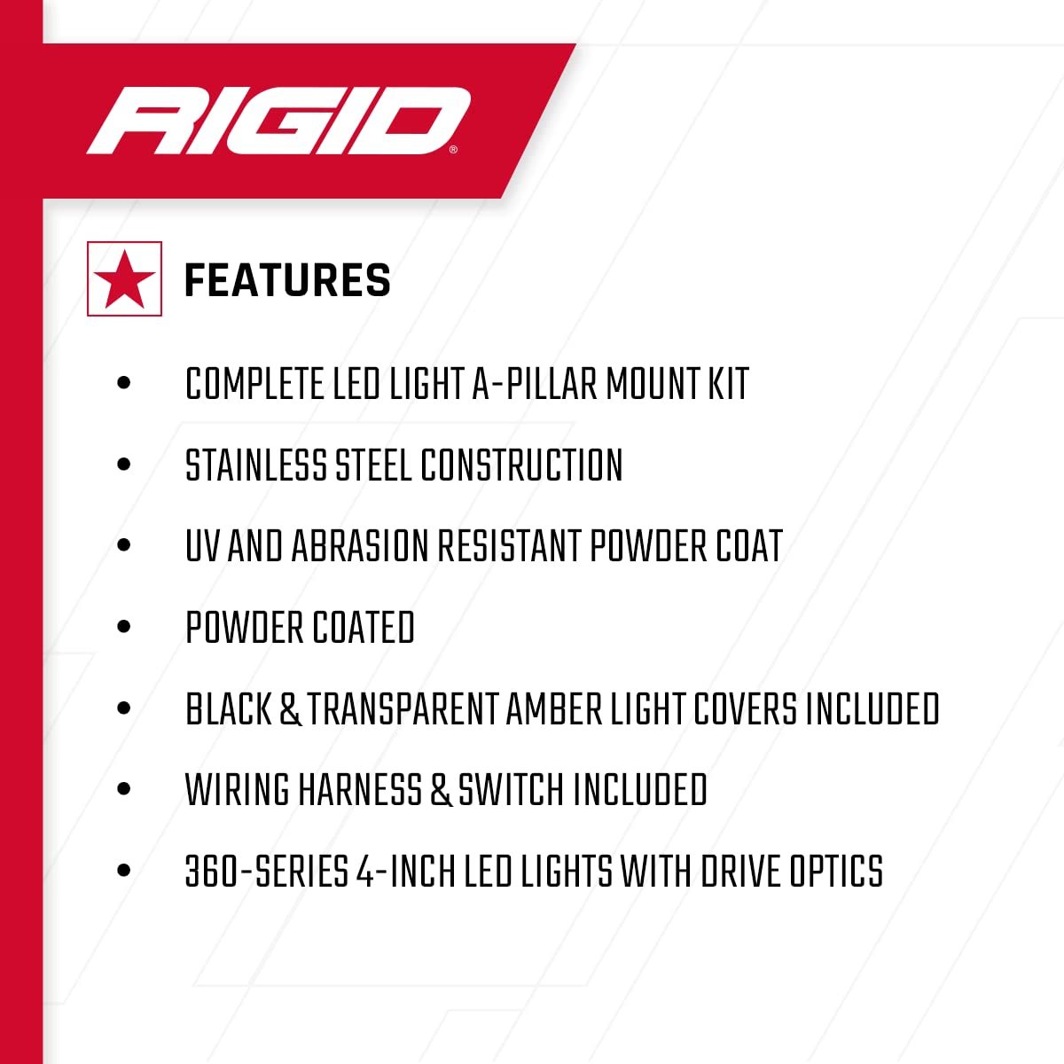 A-Pillar LED Light Mount RIGID INDUSTRIES Fits 2019+ Dodge Ram 1500 - Includes Rigid 360-Series Drive Optics With Amber Back lighting and Amber & Black Covers