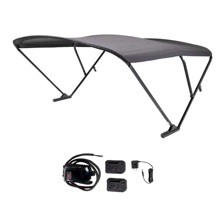 SureShade Electric Bimini Power Shade System for Pontoon Boats with Manual or No Biminis, 92-102" Wide, 20V Powered, Fade-Resistant Fabric, Black Anodized Frame, Black - 2021133087
