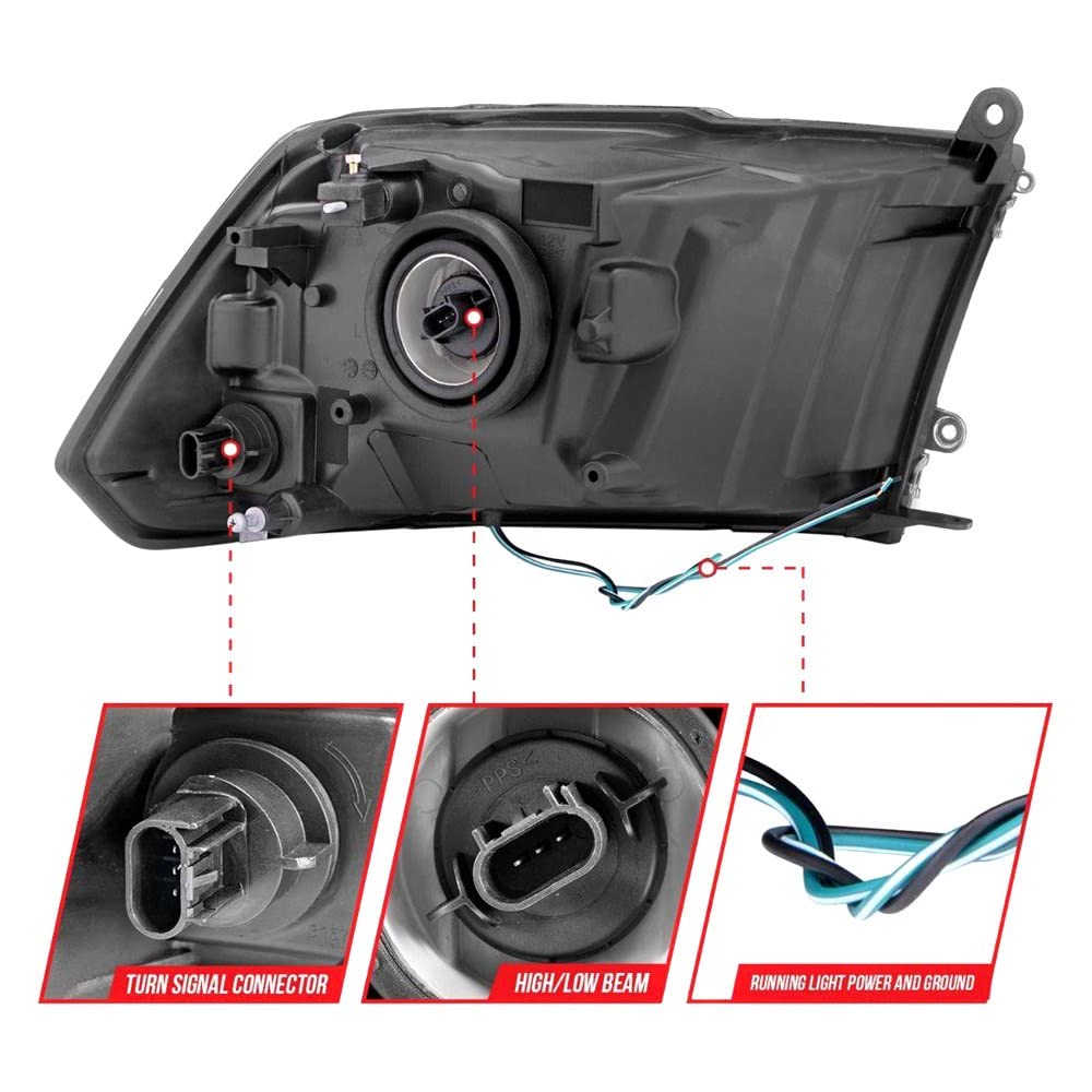 2009-2018 Ram ANZO 1500/2500/ 3500 Crystal Headlights w/Light Bar Chrome Housing