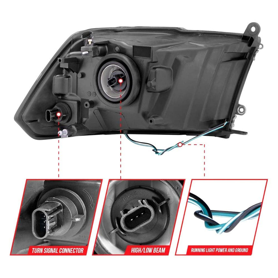 2009-2018 Ram ANZO 1500/2500/ 3500 Crystal Headlights w/Light Bar Chrome Housing