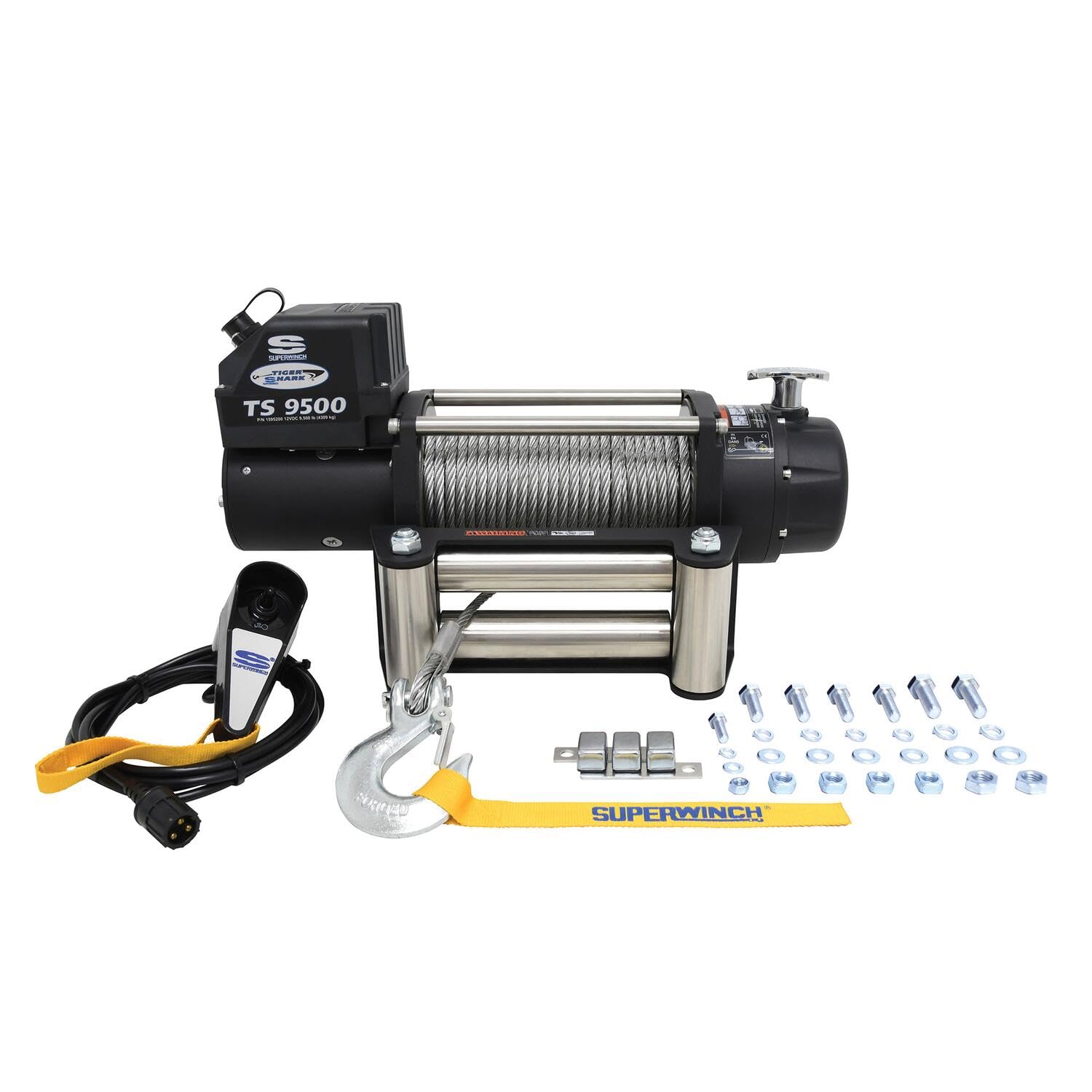 Tiger Shark Superwinch 1595200 9.5, 12 VDC winch, 9,500 lb/4,309 kg capacity with roller fairlead