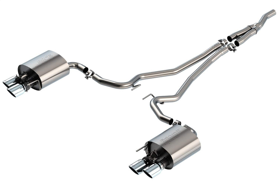 S-Type Borla 140827 Cat-Back Exhaust System 2.500 in. 4 in. Tip Size Dual Round Rolled Angle-Cut Long Dual Split Rear Exit Cat-Back Exhaust System