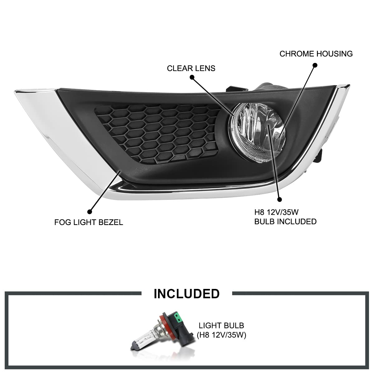 Fog Lights SPEC-D TUNING + H8 Bulbs + Switch Compatible with 2017-2020 Jeep Compass, L+R Pair Assembly
