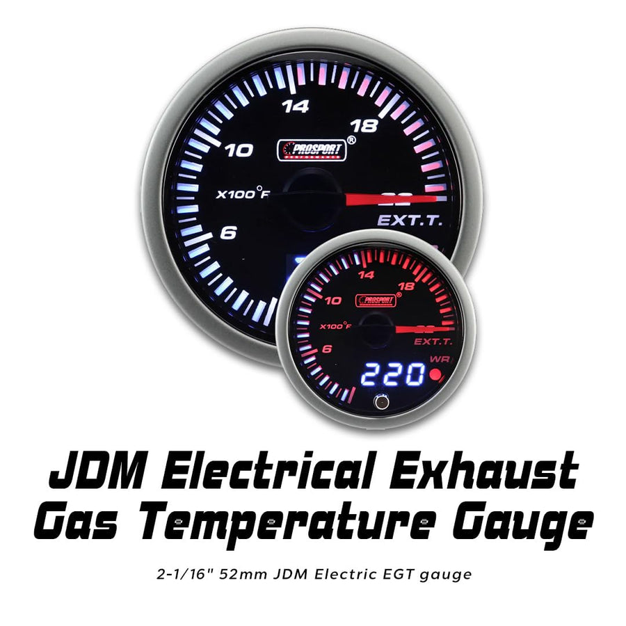 216JDMEGT-R.F Prosport Performance EGT Dual Display Amber/White 52mm w/Quick Conn.Temp. Probe