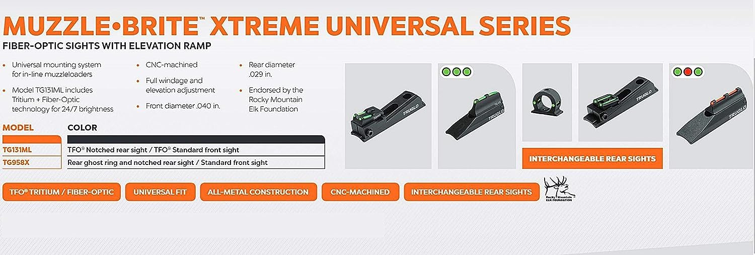 TruGlo Universal Bright Xtreme Mzzl Sight Set, with Red Front Ramp, Green Rear Notch & Bonus Green Ghost
