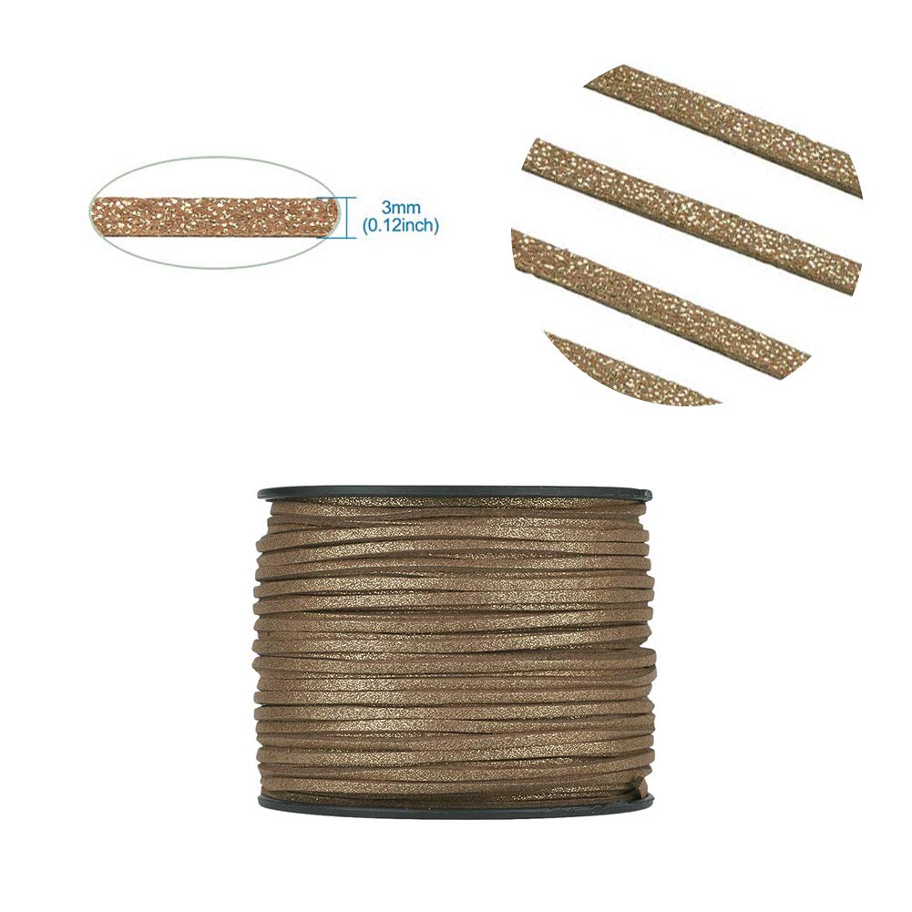 100 Yards JEWELEADER Flat Faux Suede Leather Lace 3mm Micro-Fiber Leather String Cord Beading Thread with Glitter Powder for Jewelry Making Crafting Tassels Necklaces Bracelet Bowknot - Goldenrod