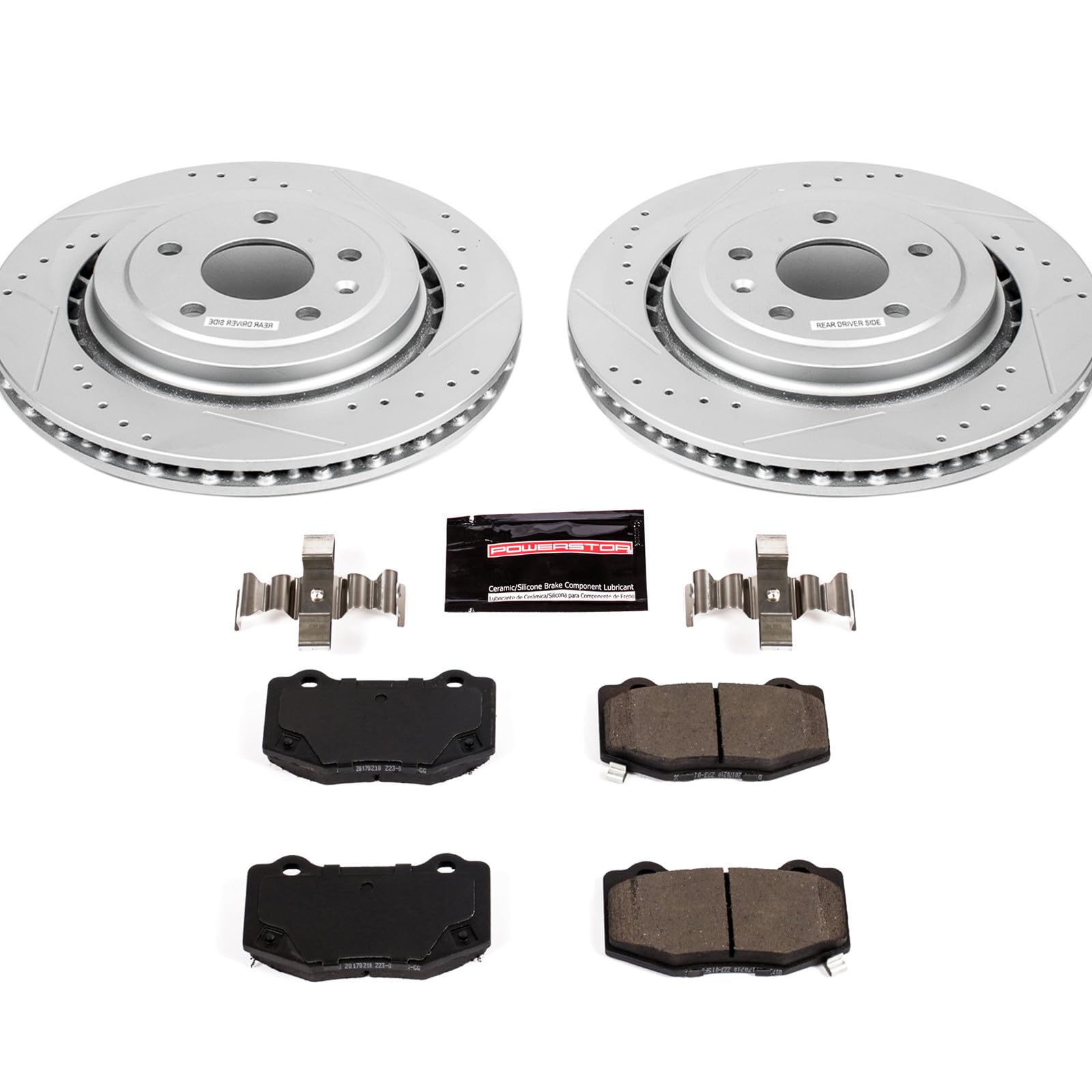 Power Stop K6530 Rear Brake Pads Z23 Carbon Fiber with Drilled & Slotted Brake Rotors Kit For Chevrolet Corvette 2014-2019 [Model Specific]