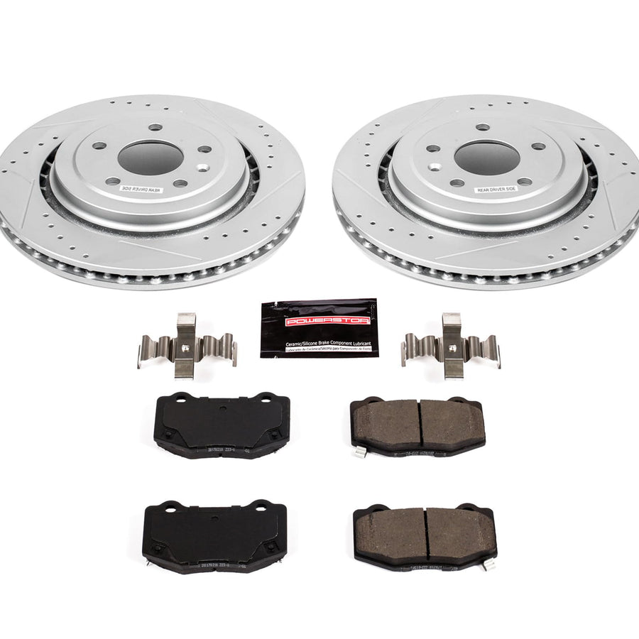Power Stop K6530 Rear Brake Pads Z23 Carbon Fiber with Drilled & Slotted Brake Rotors Kit For Chevrolet Corvette 2014-2019 [Model Specific]
