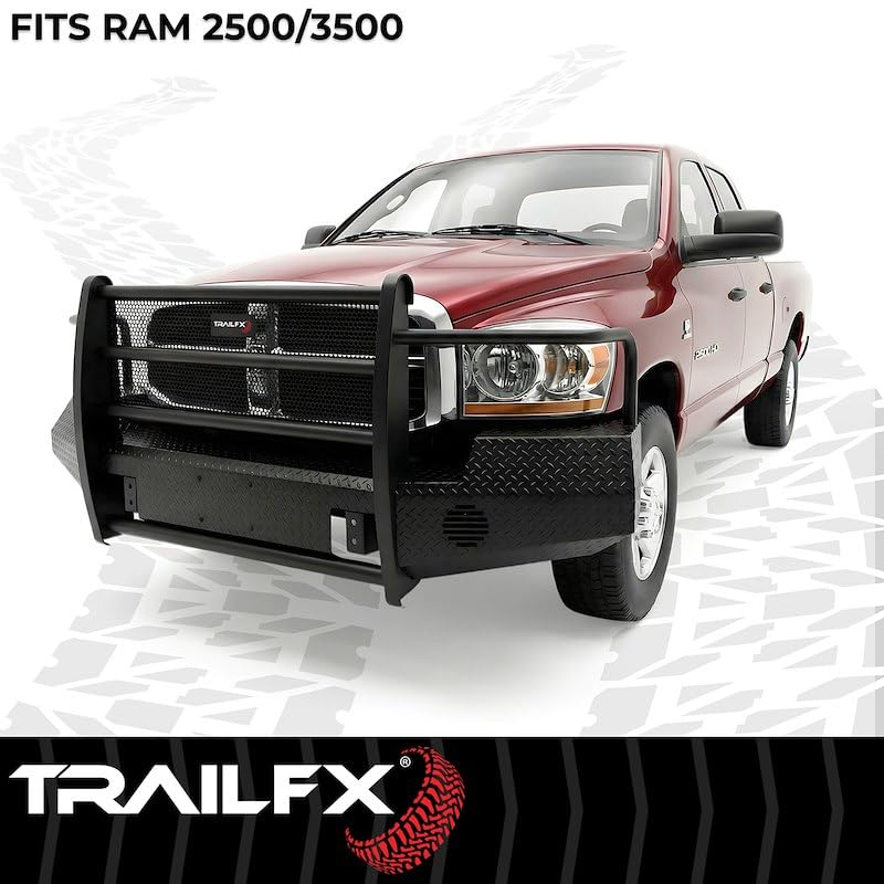 FX3010A Trail FX Bumper, One Piece Design, Direct Fit, With Grille Guard/Grille Mesh/Auxiliary Light Cutouts, Without Winch Mount, Gloss Black, Steel, Fits 2003-2005 Dodge Ram 2500/3500