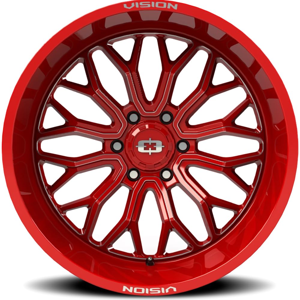 402 RIOT Vision Custom Wheel - 22x10, -19 Offset, 6x135 Bolt Pattern, 87.1mm Hub - Gloss Red with Milled Accents Rim