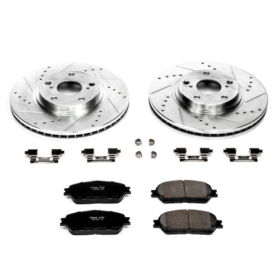 Power Stop K1141 Z23 Carbon Fiber Brake Pads with Drilled & Slotted Brake Rotors Kit For Lexus ES300 2002-2003, Lexus ES330 2004-2006 [Model Specific]