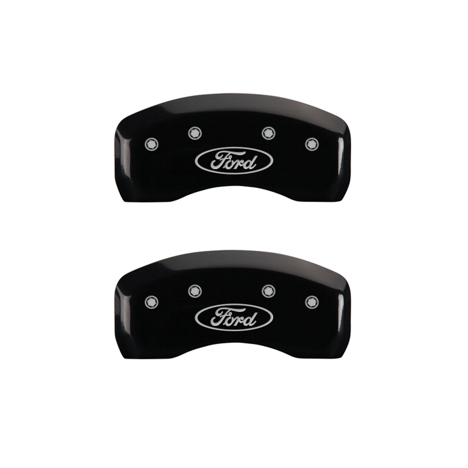 MGP Caliper Covers 10241SFRDBK Front and Rear Black Powder Coat Finish Caliper Cover, Set of 4 (Oval logo/Ford Silver Characters, Engraved)