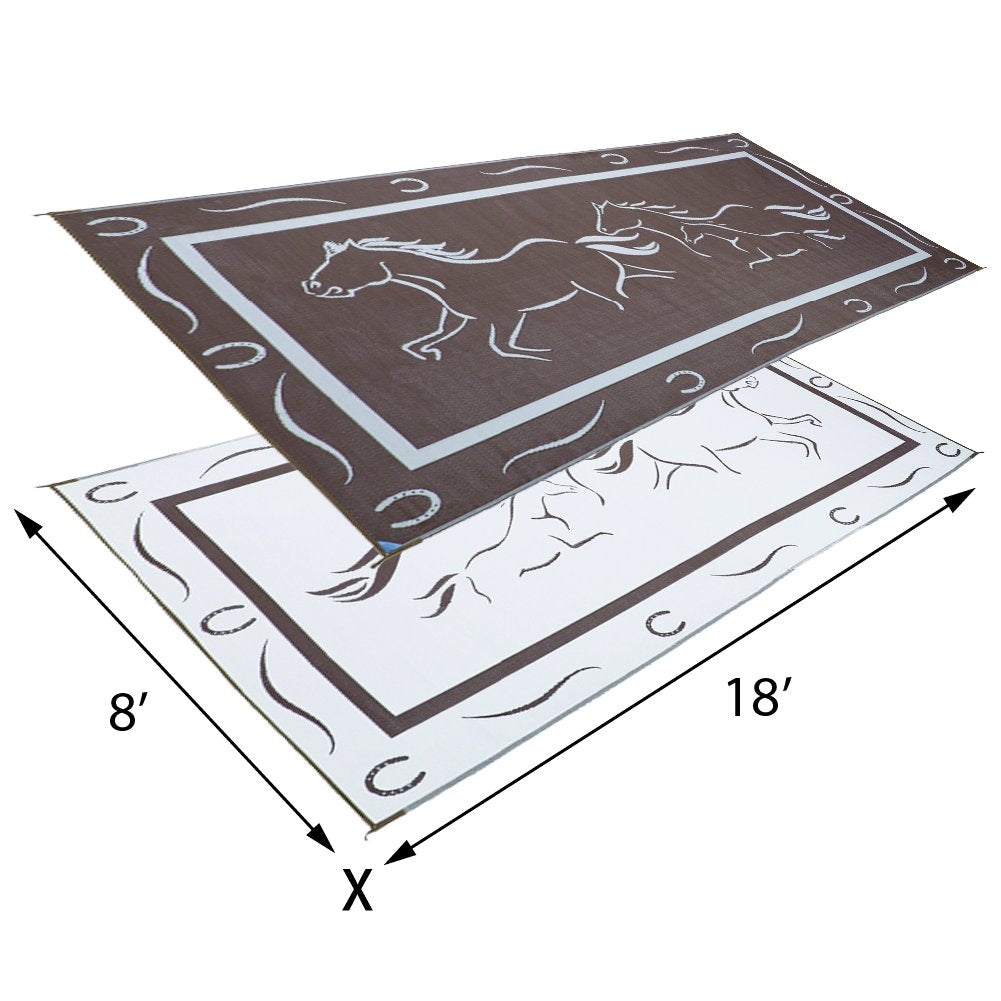 8' x 18' Galloping Horses Mat Stylish Camping Brown/White, 1 Pack
