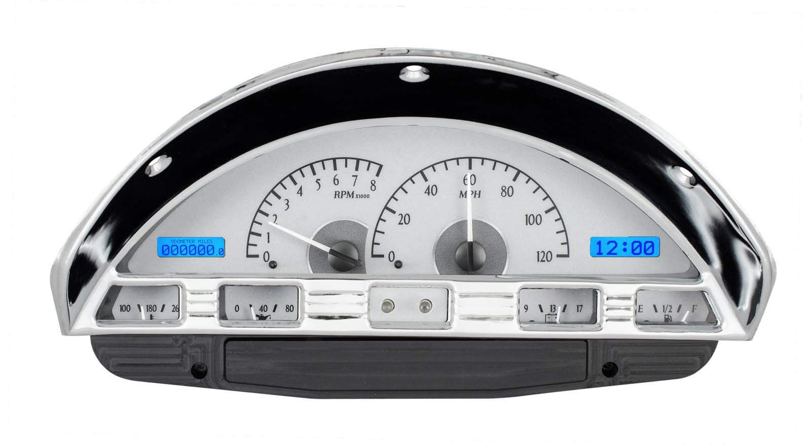 Dakota Digital VHX-56F-PU-S-B Analog Dash Gauge System with Blue Backlighting Compatible Ford 1956 Pickup Truck Silver Alloy