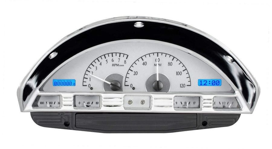 Dakota Digital VHX-56F-PU-S-B Analog Dash Gauge System with Blue Backlighting Compatible Ford 1956 Pickup Truck Silver Alloy