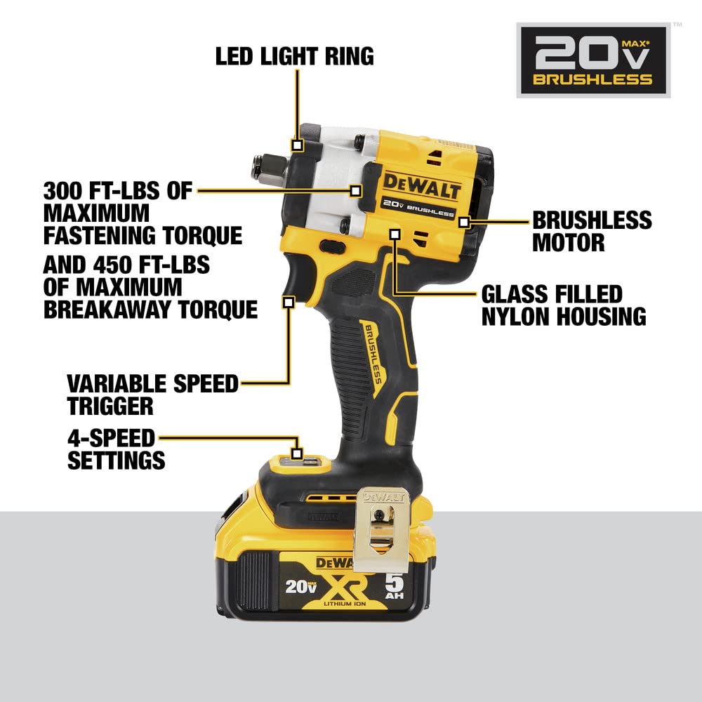 DEWALT 20V MAX* DCF921P2 ATOMIC 1/2 in. Cordless Impact Wrench with Hog Ring Anvil Kit