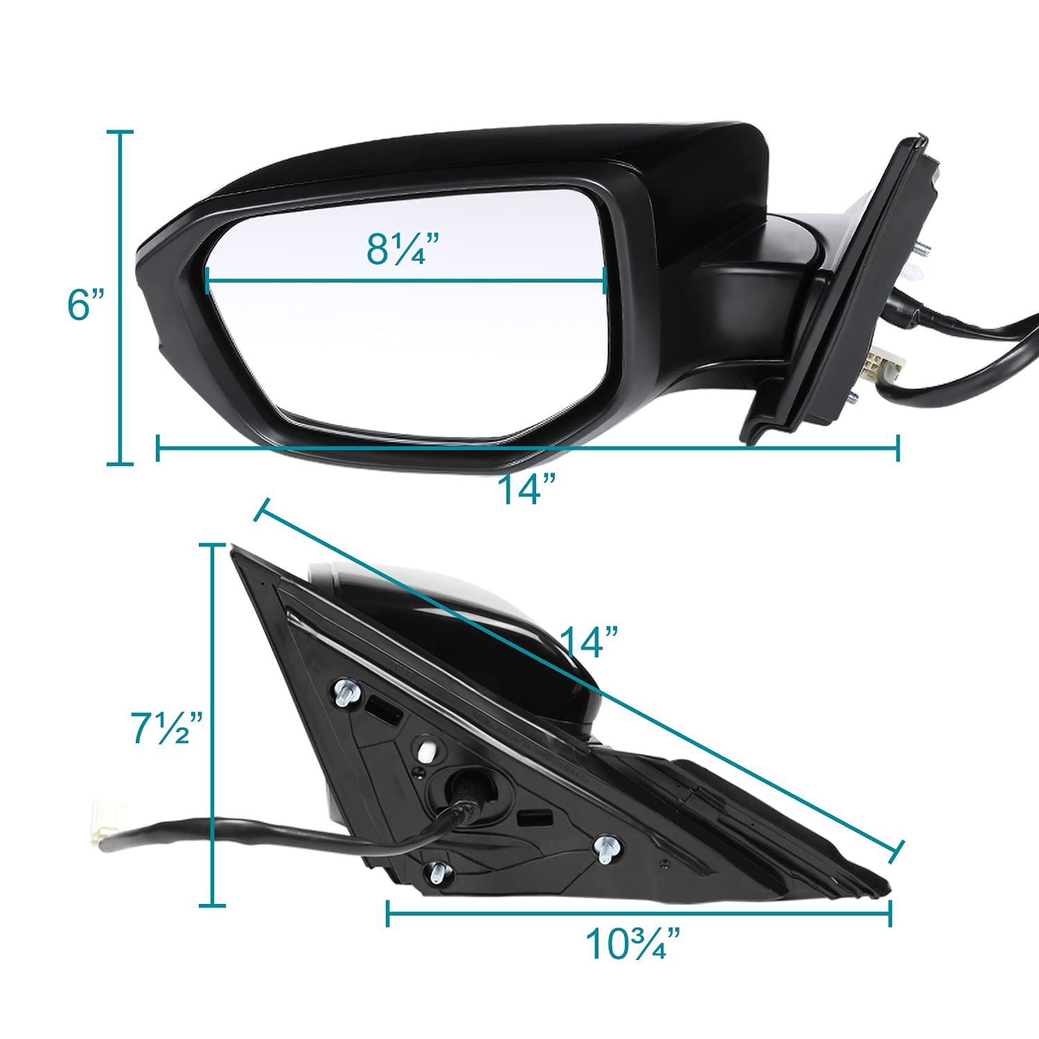3-Pin Folding Mirror Spec-D Tuning Left Driver Side Black Compatible with 2016-2021 Honda Civic