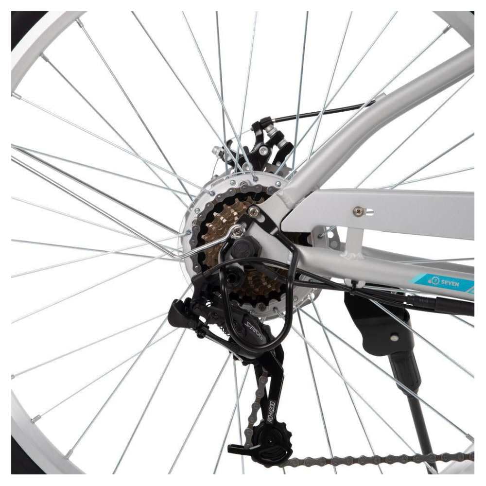 27.5” Huffy Everett + Electric Comfort Bike for Women, Aluminum Frame, Silver, Pedal Assist up to 20 mph