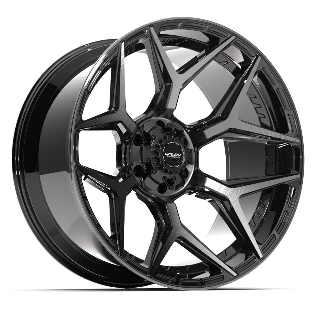 4PLAY Wheels 24 Inch Rim 4P06 Fits 6x135 & 6x139.7 24x12 Gloss Black Brushed with Tinted Clear (1)