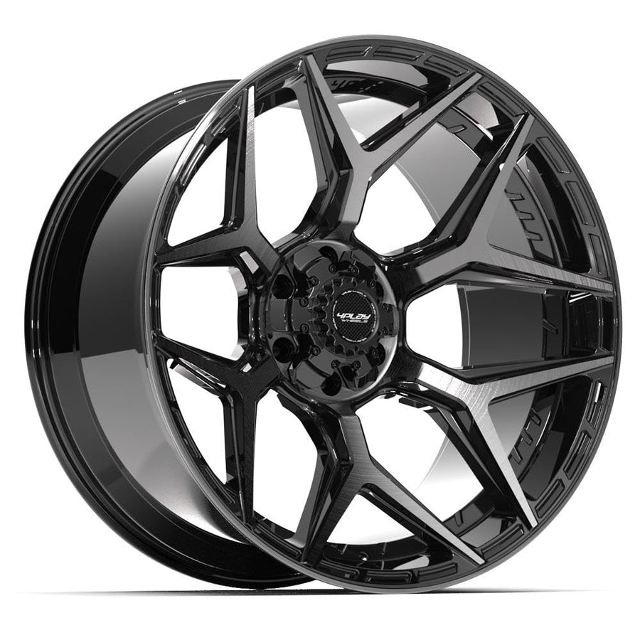 4PLAY Wheels 24 Inch Rim 4P06 Fits 6x135 & 6x139.7 24x12 Gloss Black Brushed with Tinted Clear (1)