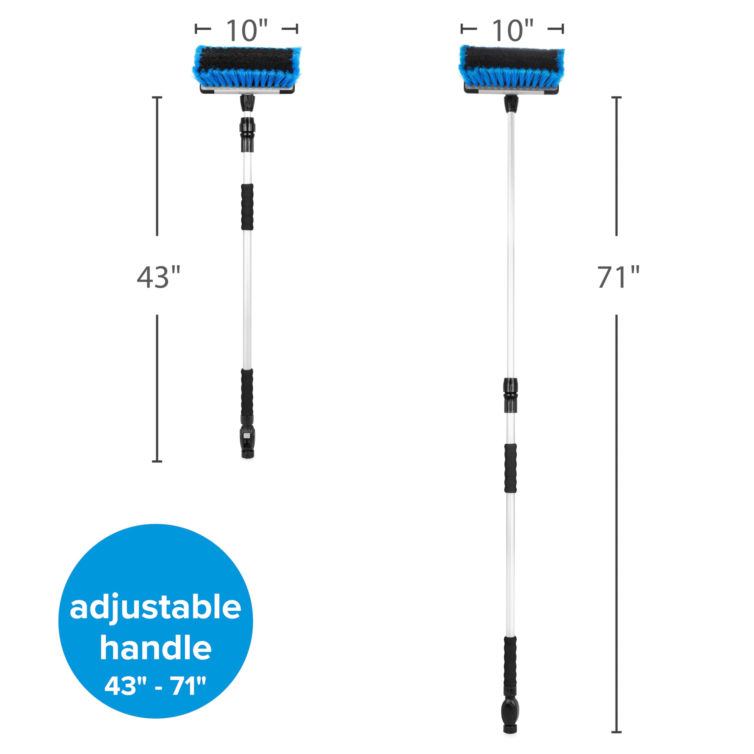 Camco Flow-Through RV Wash Brush - Features an Adjustable Handle, a Standard Garden Hose Connection, and an On/Off Button to Control Water Flow (43633)