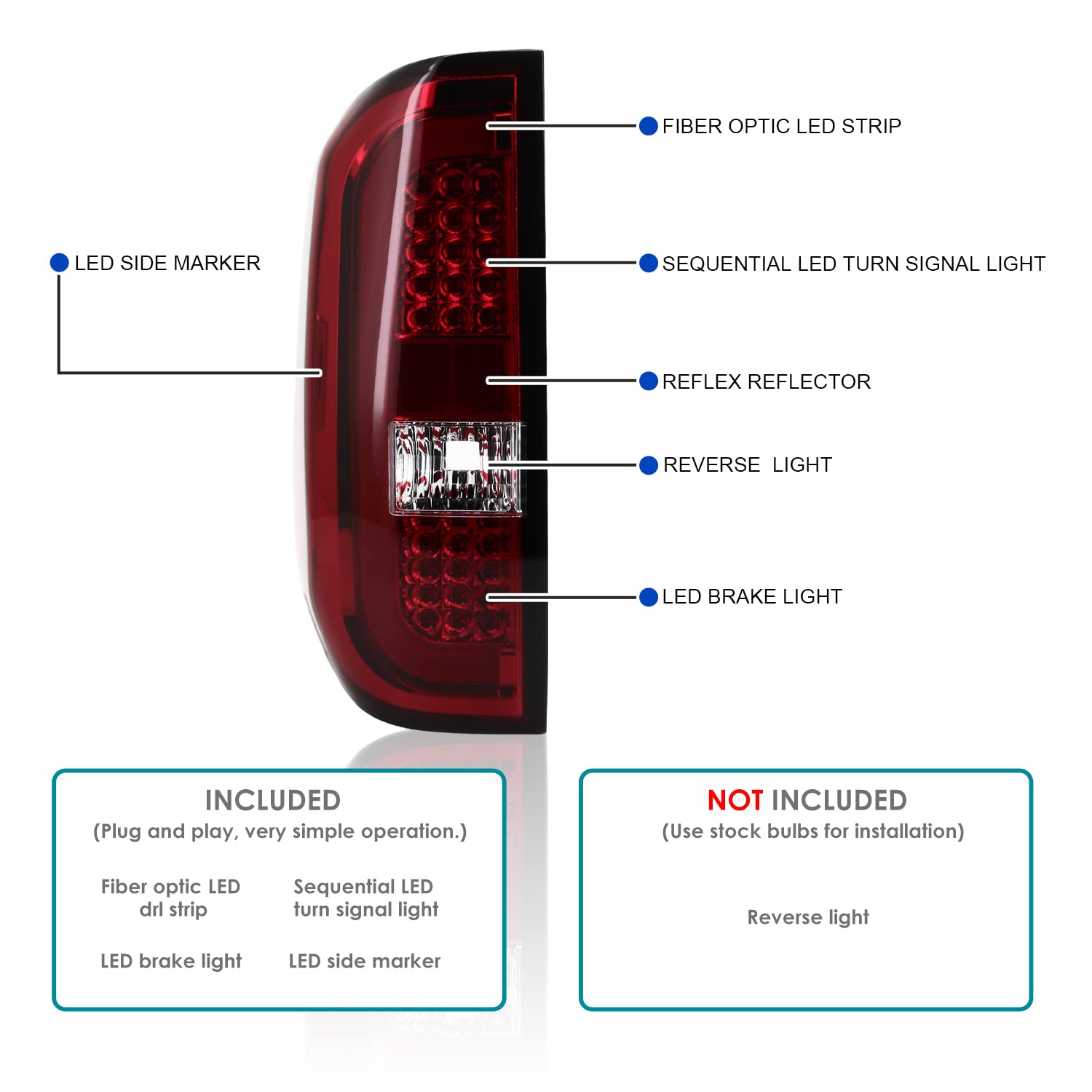Red LED Sequential Tail Lights SPEC-D TUNING Compatible with 2014-2021 Toyota Tundra, Left + Right Pair Assembly
