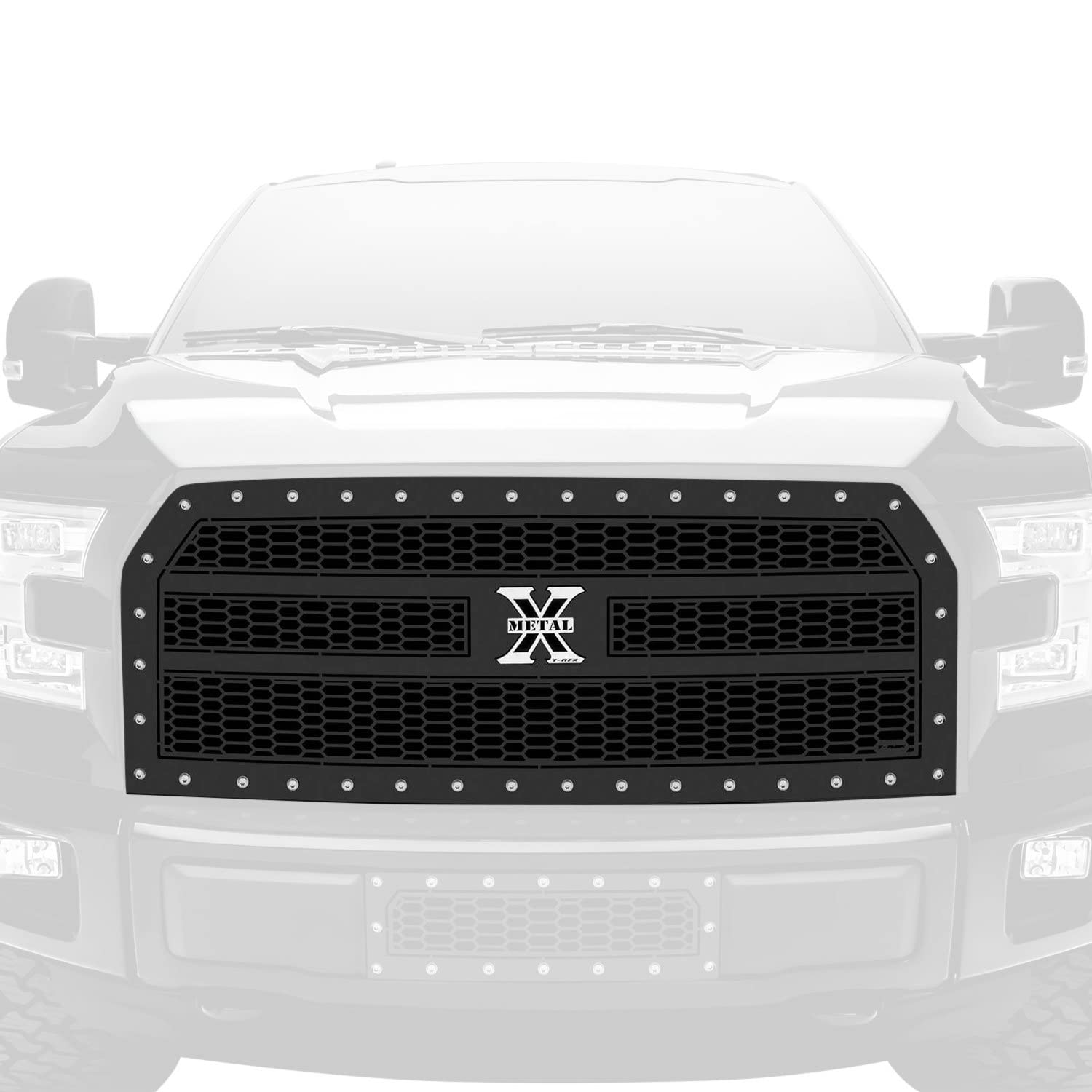 F-150 Compatible with Laser X Grille (2015-2017), Black, 1 Pc, Replacement, Chrome Studs, Does Not Fit Vehicles with Camera - PN #7715731