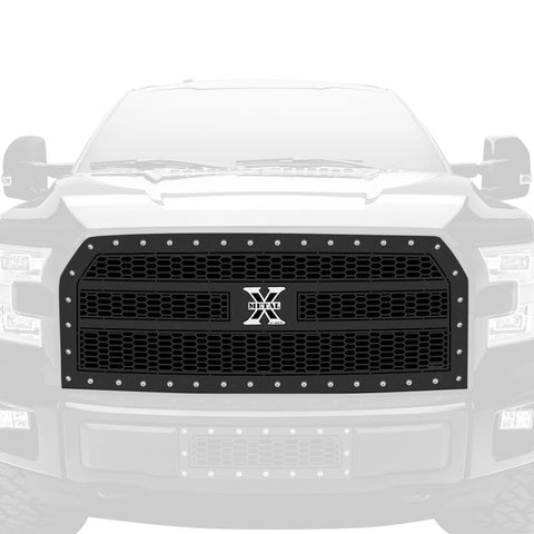 F-150 Compatible with Laser X Grille (2015-2017), Black, 1 Pc, Replacement, Chrome Studs, Does Not Fit Vehicles with Camera - PN #7715731