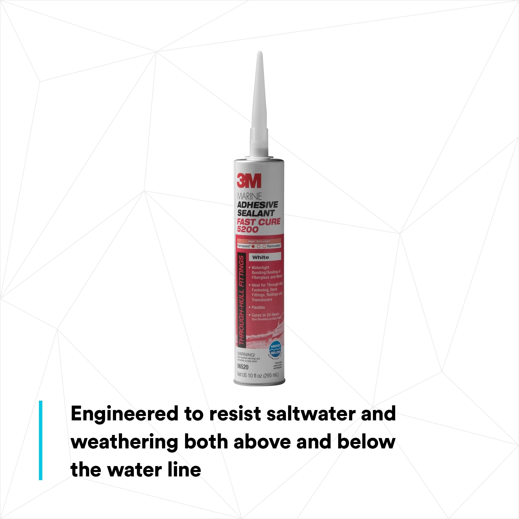 3M Marine Adhesive Sealant 5200 Fast Cure (06520) Permanent Bonding and Sealing for Boats and RVs Above and Below the Waterline Waterproof Repair, White, 10 fl oz Cartridge