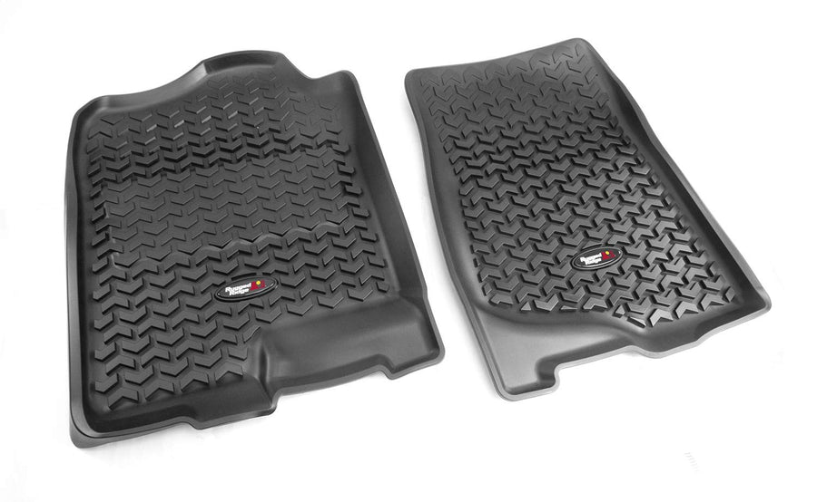 Front Floor Liners Rugged Ridge for Silverado/Sierra | Pair, All-Terrain | 82901.01 | Fits 2007-2013 Silverado/Sierra 1500 Extended/Crew Cab; 07-14 2500/3500 Crew Cab/Suburban/Tahoe/Yukon & Yukon XL