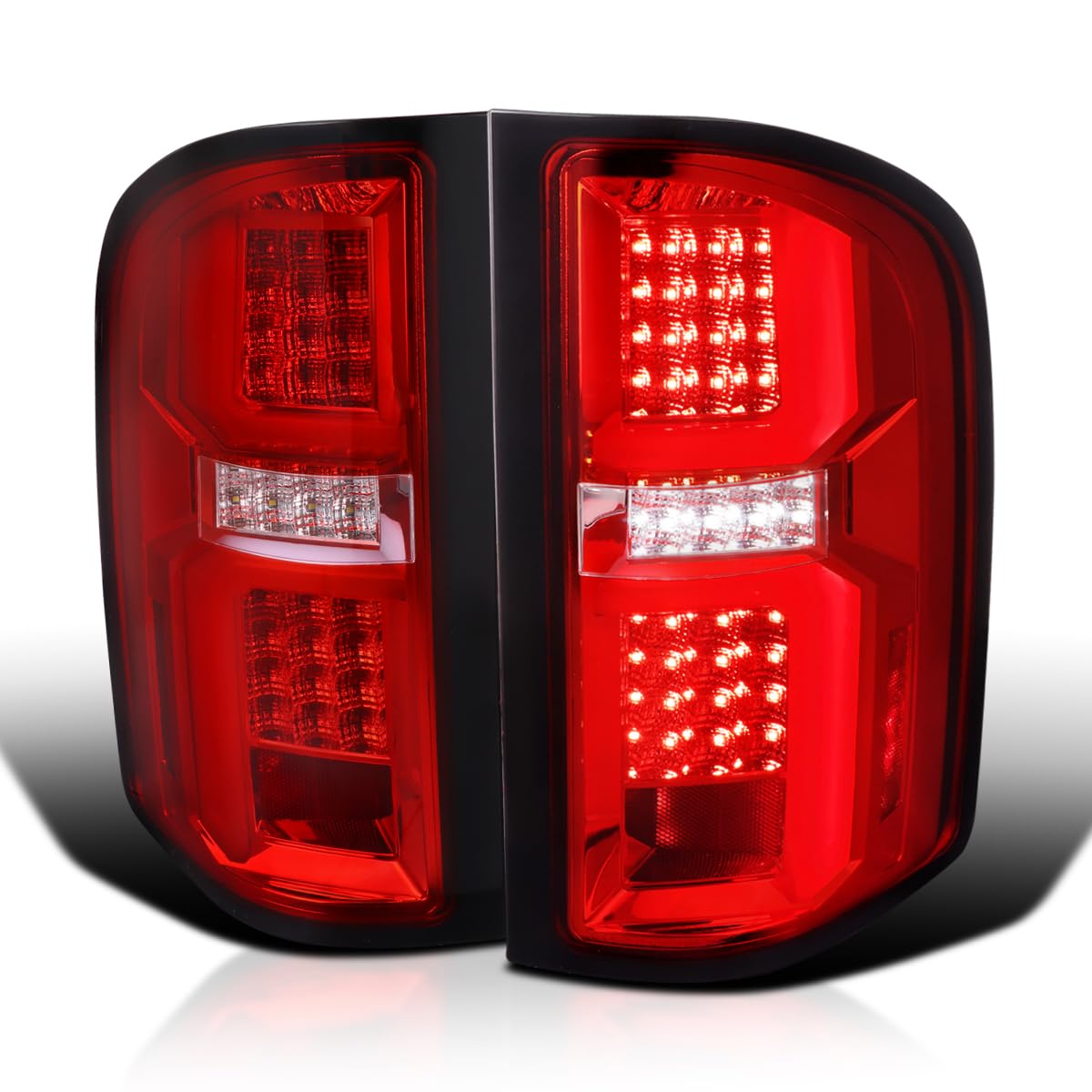 Red LED Tail Lights SPEC-D TUNING w/LED Light Bars Compatible with 2007-2013 Chevy Silverado 1500/2500HD/3500HD, Left + Right Pair Assembly