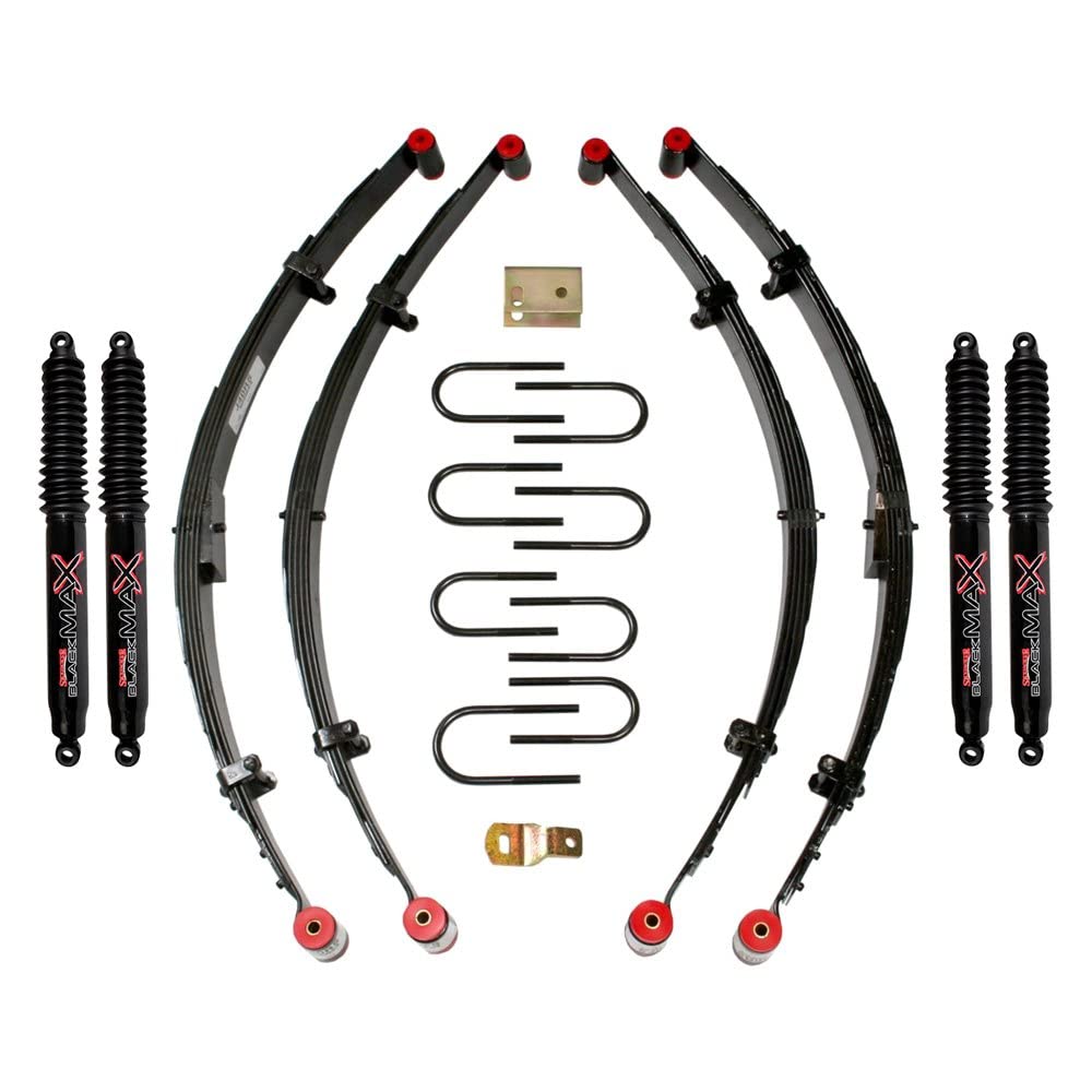 Skyjacker Suspension Lift Kit YJ40K-B w/Shock Black MAX Shocks 3.5-4 in. Lift Incl. Front/Rear Leaf Springs Front/Rear Bushing Kits Front/Rear U Bolt Kits