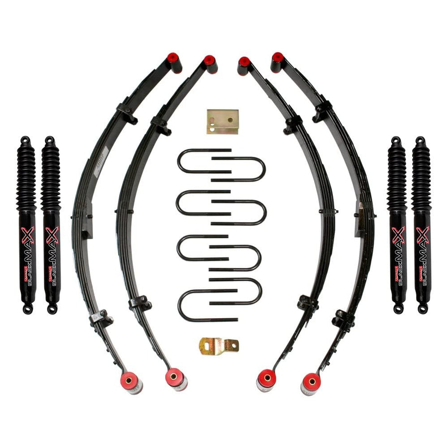 Skyjacker Suspension Lift Kit YJ40K-B w/Shock Black MAX Shocks 3.5-4 in. Lift Incl. Front/Rear Leaf Springs Front/Rear Bushing Kits Front/Rear U Bolt Kits