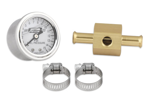 1564 Mr. Gasket Fuel Block with 0-15 PSI Liquid Filled Pressure Gauge, 1.500 in.