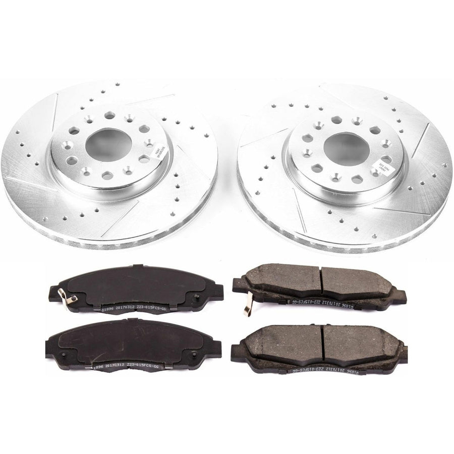 Power Stop K7409 Z23 Carbon Fiber Brake Pads with Drilled & Slotted Brake Rotors Kit For Buick Enclave, Chevrolet Blazer, Chevrolet Traverse, GMC Acadia [Model Specific]