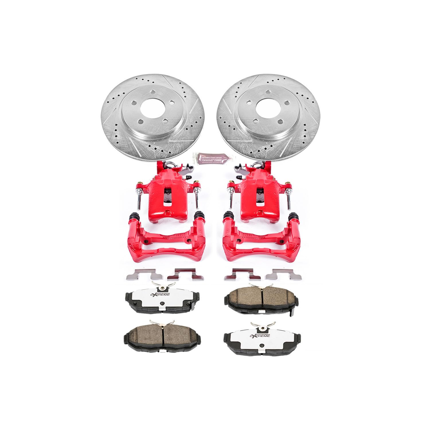 Brake Kit Power Stop For S197 2011-2014 Ford Mustang [Base Models with 2 Piston Front Calipers] - Front and Rear Street Warrior, Truck and Tow Brake Pad and Rotor Caliper Kit with Calipers, KC5450-26
