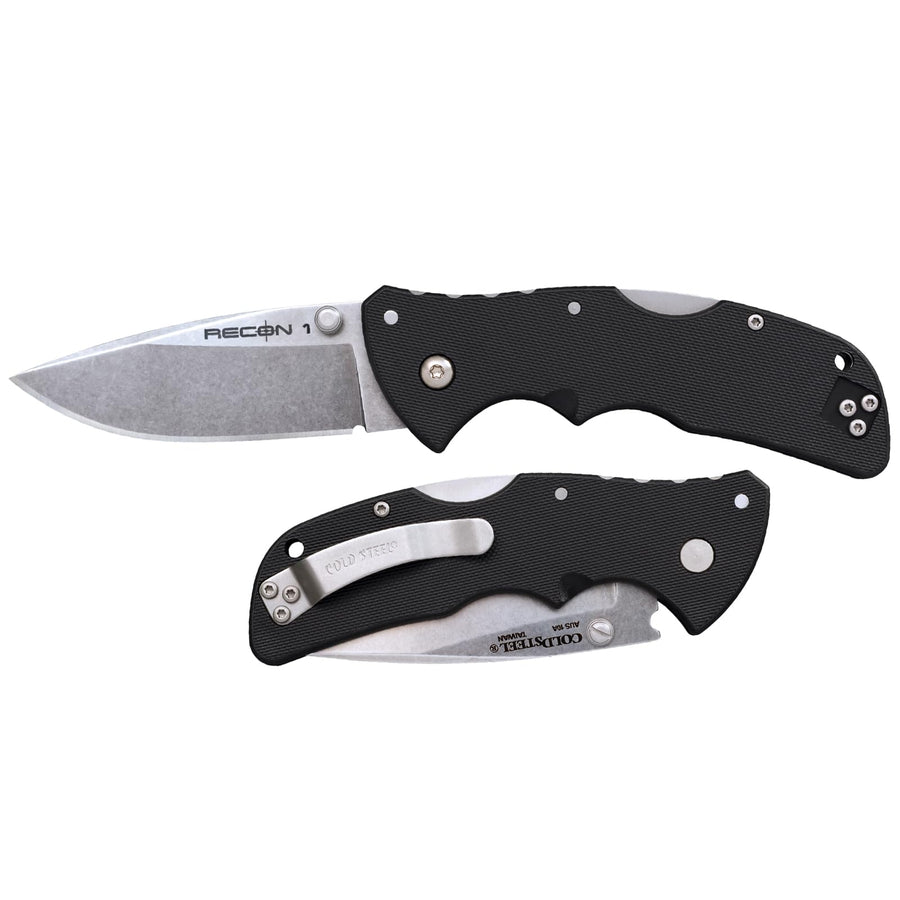 Mini Recon 1 COLD STEEL 3" AUS10A Spear Point Blade 4" GFN Handle Folding Knife w/Tri-Ad Lock, Ambidextrous Pocket/Belt Clip