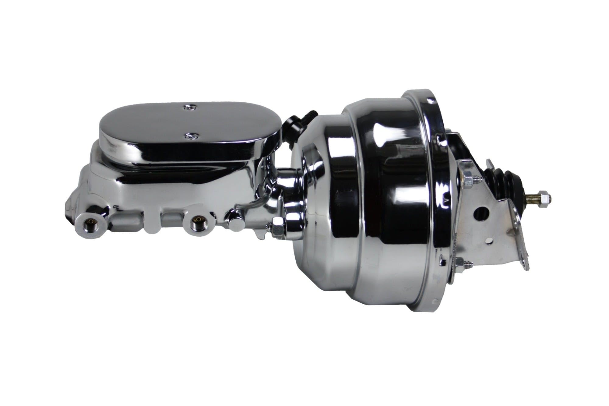 8 Inch LEED BRAKES Dual Power Booster, 1-1/8 Inch Bore Flat Top Master (Chrome)