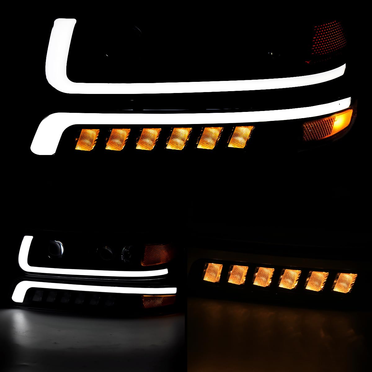 Full LED Jet Black Projector Headlights + Bumper Lights SPEC-D TUNING Compatible with 1999-2002 Chevy Silverado 1500/2500, 01-02 Silverado 1500HD/2500HD/3500, 00-06 Tahoe/Suburban 1500/2500