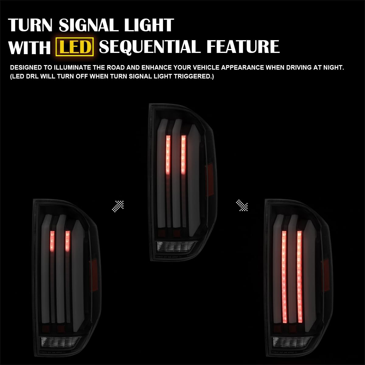 Matte Black Smoke SPEC-D TUNING Full LED Strip Tail Lights w/White Sequential LED Light Bars and Startup Animation Compatible with 2014-2021 Toyota Tundra, Left + Right Pair Assembly