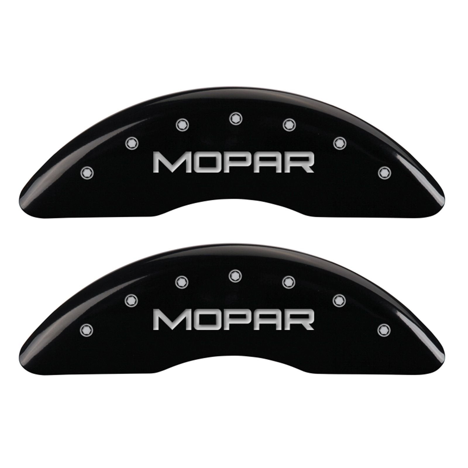 Caliper Covers MGP 42012SMOPBK Black Powder Coat Finish Front and Rear Set of 4 (MOPAR Silver Characters, Engraved)
