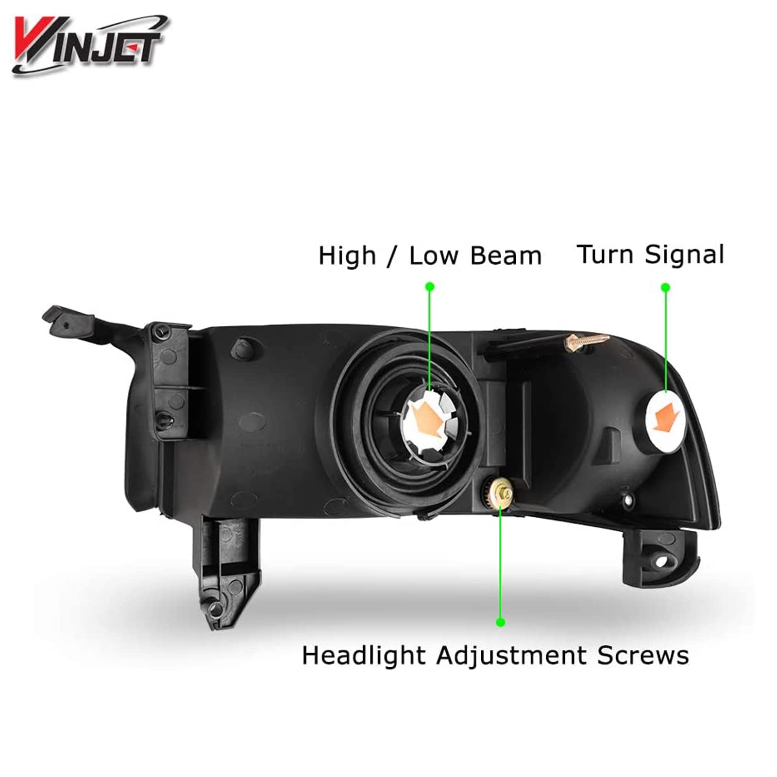 Headlights Assembly Winjet Street Series for [1994-2002 Dodge Ram 1500/94-02 Dodge Ram 2500 3500/95-02 Dodge Ram 4000], Headlamp Replacement with Dual Beam, Turn Signal Light and Amber Reflector