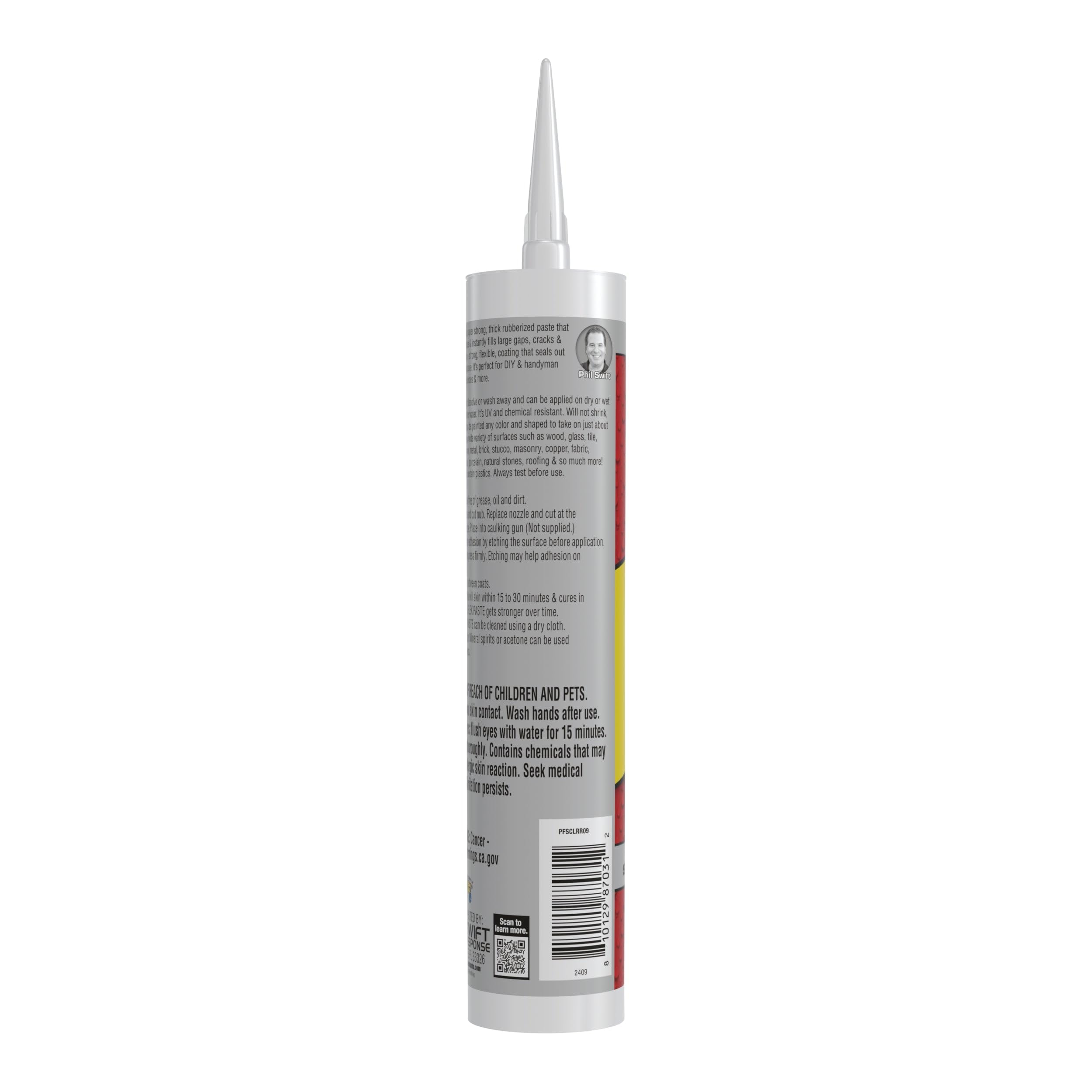 Flex Paste, Paintable Waterproof Putty, Spackle Sealant, Fill Gaps Cracks Holes - Block Out Water and Air - UV Resistant - Walls, Drywall, EPDM, Concrete, Roof, RV Repairs, Clear, Cartridge