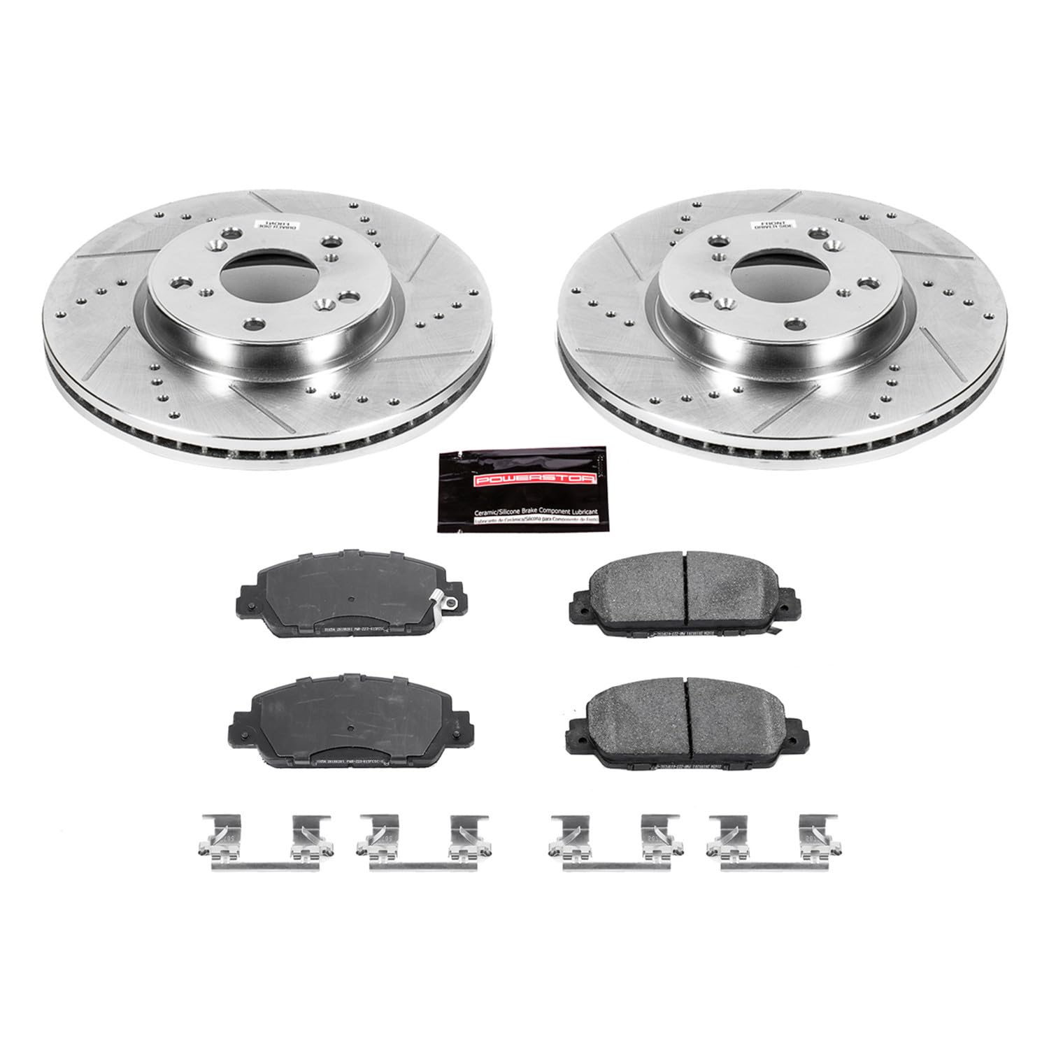 Power Stop K6777 Front Brake Pads Z23 Carbon Fiber with Drilled & Slotted Brake Rotors Kit For Honda Accord 2013-2017, Honda HR-V 2016-2022 [Model Specific]