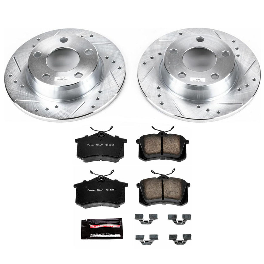Power Stop K941 Rear Brake Pads Z23 Carbon Fiber with Drilled & Slotted Brake Rotors Kit For Audi A6 Quattro 1998-2004 [Model Specific]