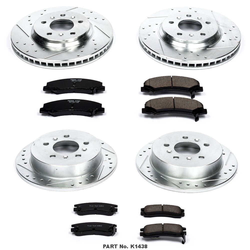 Power Stop K1438 Z23 Carbon Fiber Brake Pads Front and Rear with Drilled & Slotted Brake Rotors Kit For Chevrolet Impala 2006-2010, Chevrolet Monte Carlo 2006-2007 [Model Specific]