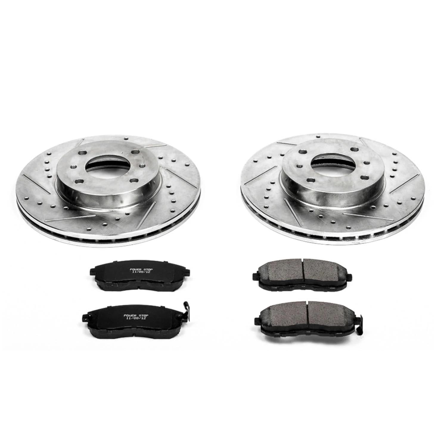 Power Stop K749 Z23 Front Carbon Fiber Brake Pads with Drilled & Slotted Brake Rotors Kit For INFINITI G20 1999-2002, Nissan Altima 1993-2001, Nissan Sentra 2000-2006 [Model Specific]