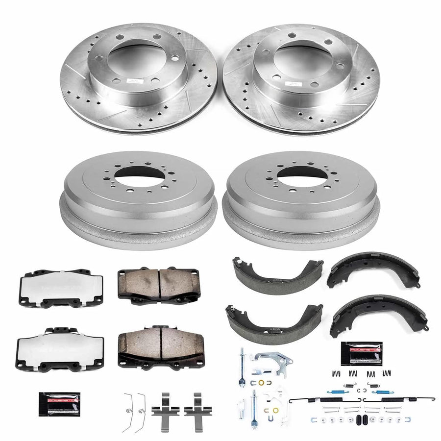Power Stop Brake Kit Front and Rear For 1995 1996 1997 1998 1999 2000 2001 2002 Toyota Tacoma - Truck & Tow Carbon Fiber Ceramic Pads, Drums, & Drilled & Slotted Rotors Replacement, K15097DK-36